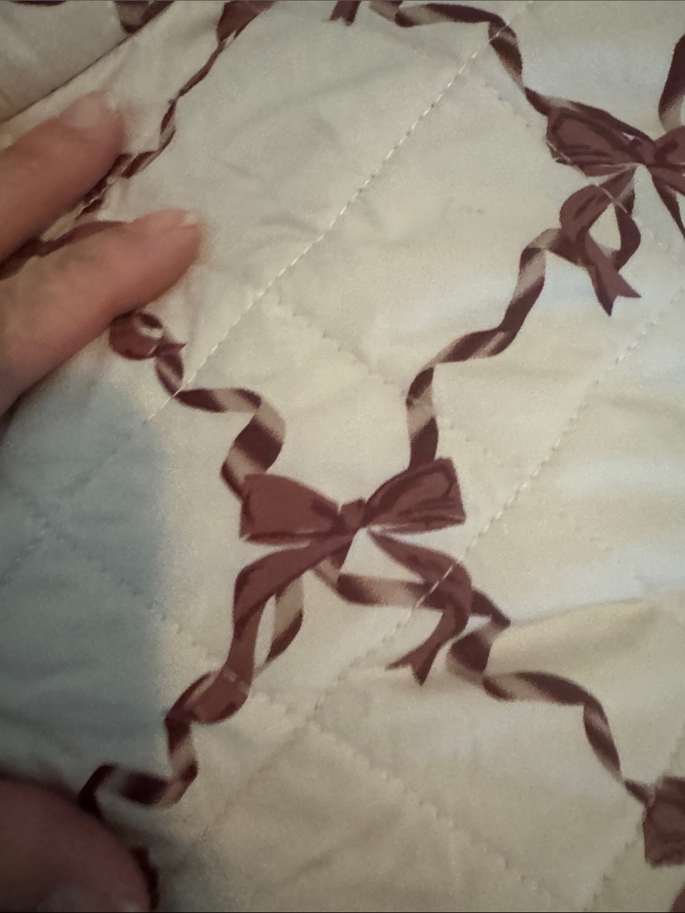 Quilted Cream Jacket with Burgundy Ribbon Pattern - Picture 5 of 5